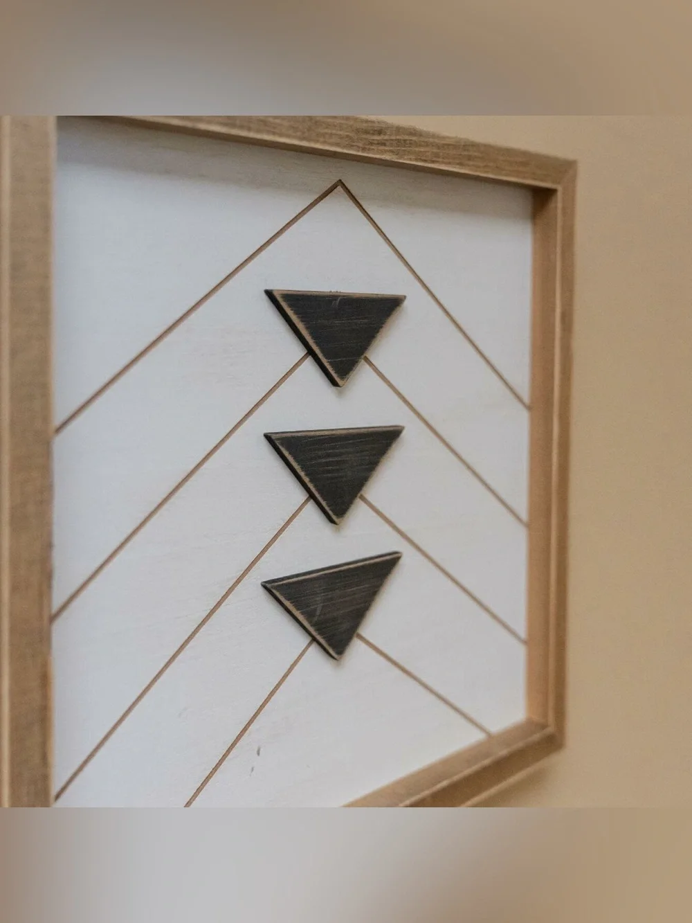 Boho Framed Wooden Triangle Wall Art in Black and Natural 11in by 11in